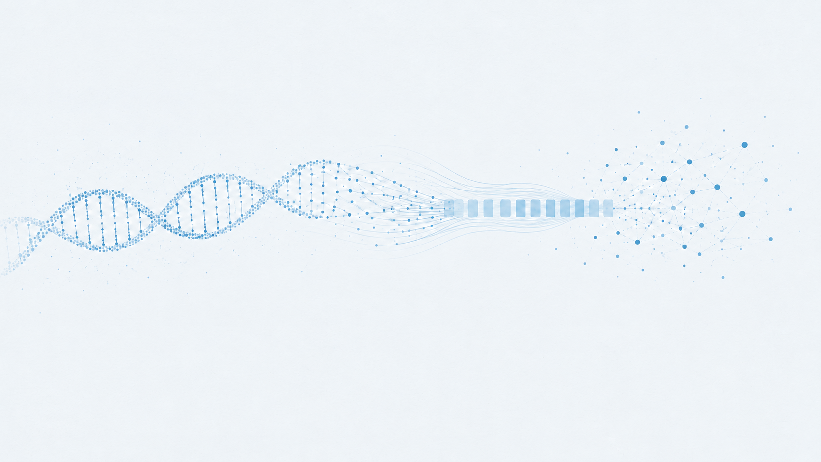 AI-generated illustration of a DNA sequence transforming into tokens and embedding dots
